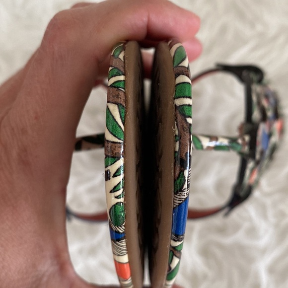 Tory Burch Women's Miller Printed Patent Leather Orange Something Wild Sandals - Picture 4 of 13